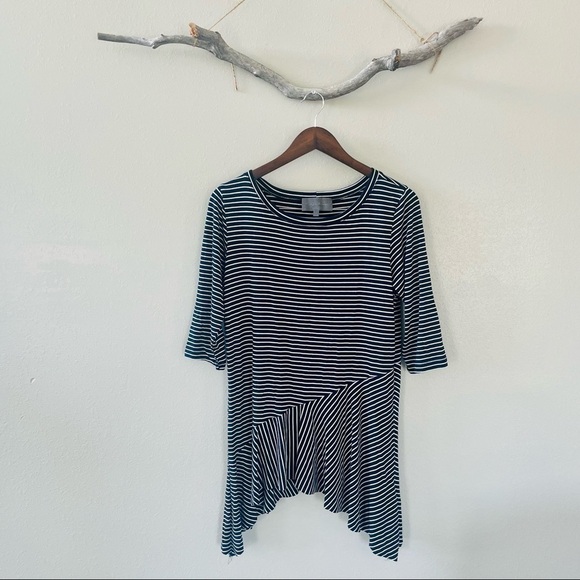 Anthropologie Sunday in Brooklyn Navy Striped 3/4 Sleeve Top - Picture 1 of 9